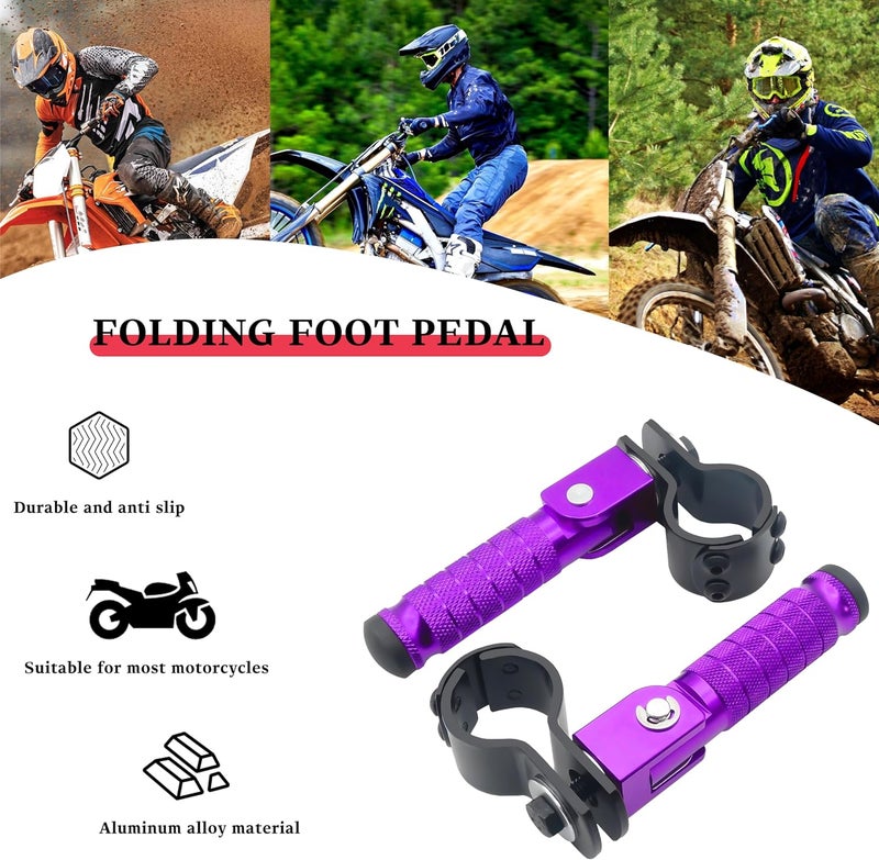 JXPANG M8 Motorcycle CNC Aluminum 90 Degree Folding Rearsets Folded Motorbike Footrest Bicycle Footpegs Foot Pegs Pedal Universal (Purple) - Image 3